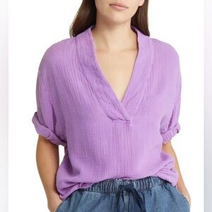 Xirena XS Purple Oversized Avery Cotton Gauze Deep V Neck Top Blouse pullover